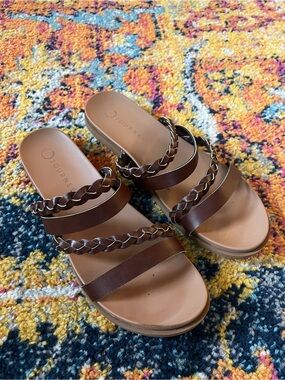 Journee Collection Brown Braided Multi-Strap Slide Sandals
